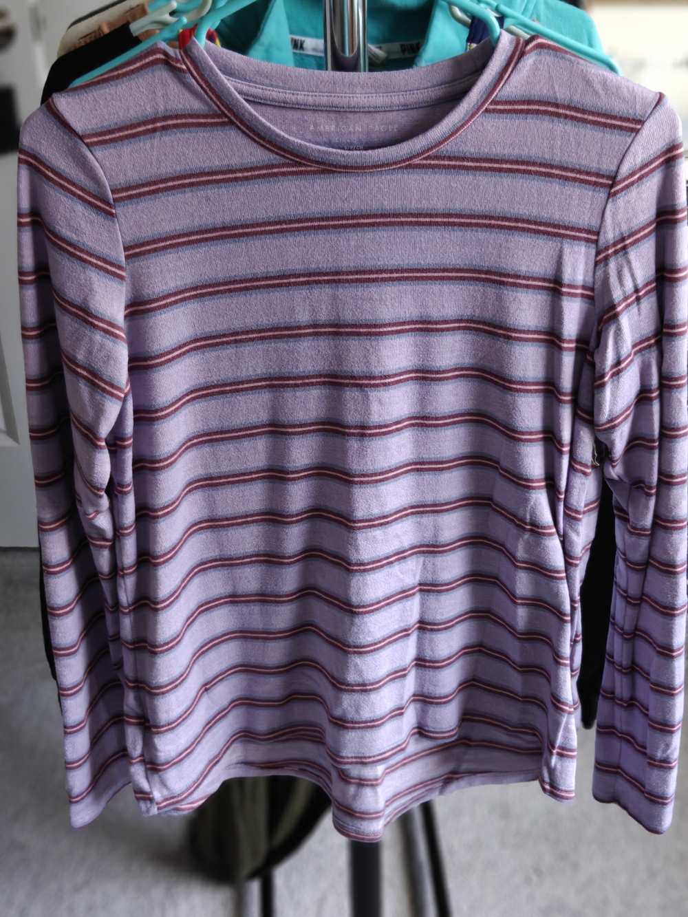 American Eagle Outfitters Striped Lavender and Burgundy Tee